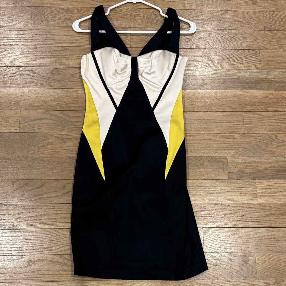 Elegant Black and Yellow Satin Dress - Size 2 - Like New!!